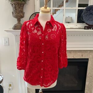 Nanette Lepore Vibrant Red Lace Blouse